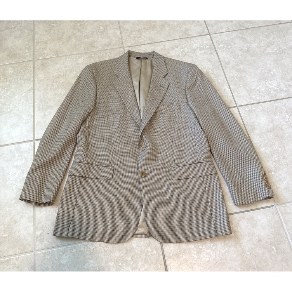 Brooks Brothers 346 Mens 42R Silk Wool Houndstooth Blazer Sport Coat Tan